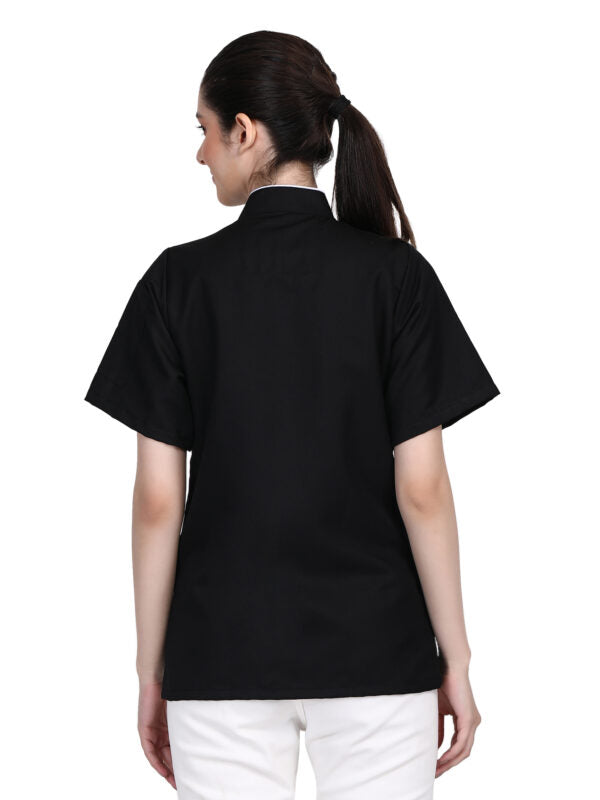 Short Sleeves Tailored Fit Chef Coat Jacket Uniform for Women for Food Service, Caterers, Bakers and Culinary Professional – Black